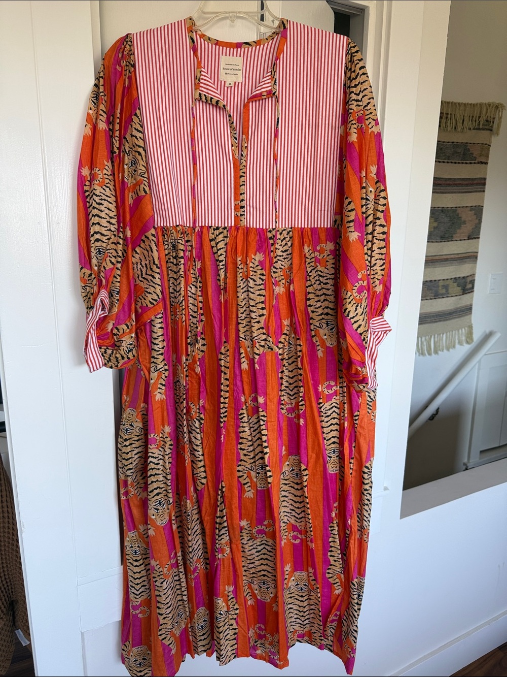 House of Sundar Tara Pink & Orange Tiger-Print Midi Dress